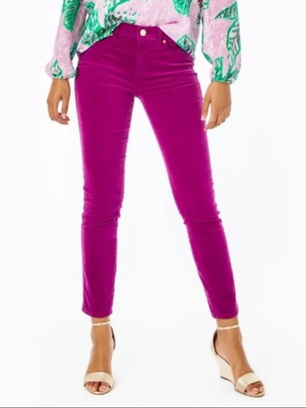 Lilly Pulitzer South Ocean High Rise Plush Skinny Velvet Berry Pants Size 8